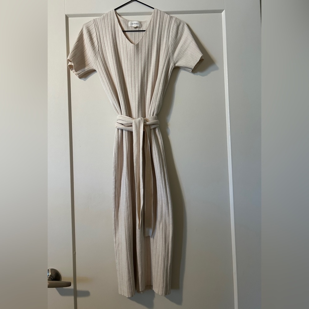 Bohme Cream Ribbed Knit Dress